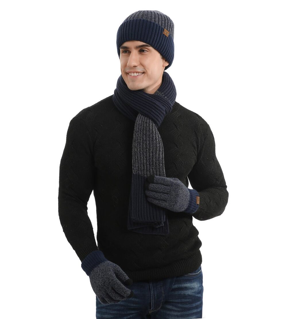 7137 3 Pieces Beanie Hat Scarf and Touchscreen Gloves Set Winter Warm